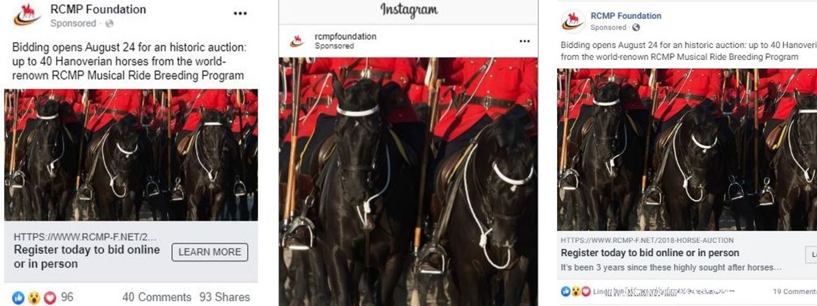RCMP Foundation Horse Auction sample Facebook Ads